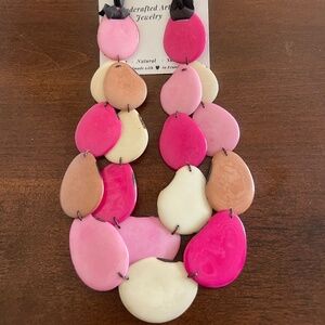 Tagua nut slice Double layer Necklace multicolor